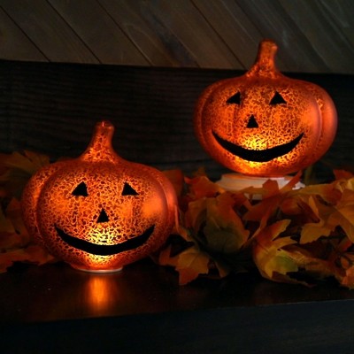 Mr. Halloween 6" Orange Mercury Glass Jack-O-Lantern Lights Set