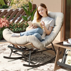 Oversized Rocking Chair with Footrest, Upholstered Lounge Chair with Metal Frame, Patio Reclining Chair for Patio Backyard Bedroom Garden - 1 of 4