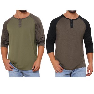 INSPIRE CHIC Men's Casual Raglan Long Sleeves Tee Shirt Henley T-Shirts 2 Packs - 1 of 4