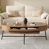 47.2" Oval Coffee Table with Drawer - Mid-Century Modern Wooden Center Table with Cross Metal Legs, Rustic Storage Table for Living Room - 3 of 4