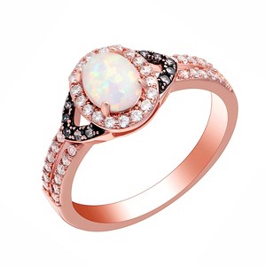 Chocolate Rose Gold Plated White Fire Opal Engagement Ring Women Ginger Lyne Collection (7) - 1 of 4