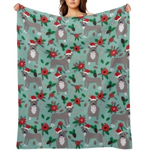 Pitbull Christmas Floral Christmas Throw Blanket Soft Fleece Christmas Blanket Cozy Flannel Throw for Couch Bed 50x60 inches - 1 of 1