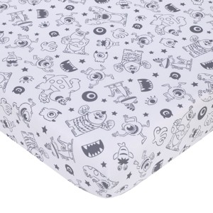 NoJo Disney Monsters, Inc. Cutest Little Monster Gray, and White Nursery Fitted Crib Sheet - 1 of 4