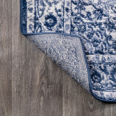 Handmade Rectangular Dark Blue/Ivory Synthetic Area Rug
