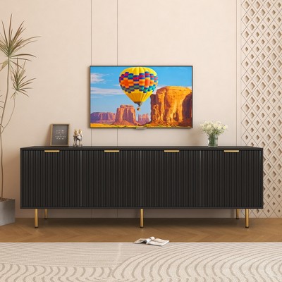 VYNXARIA Modern warm Black TV cabinet for 80 inch TV Stands, for Living Room Bedroom