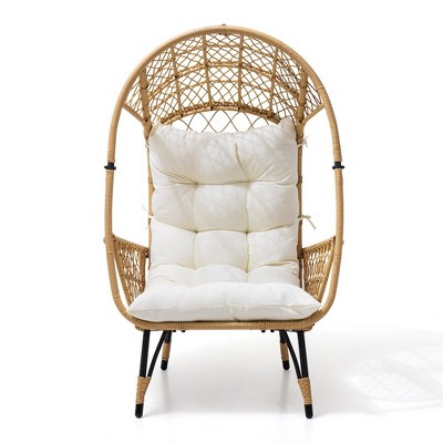 Crestlive Products Patio Wicker Egg Chair with Cushion PE Rattan Oversized Basket Lounge Chair with Legs