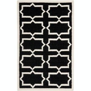 Dhurries DHU549 Hand Woven Flat Weave Accent Rug Black / Ivory 3' X 5' - Safavieh. - 1 of 4