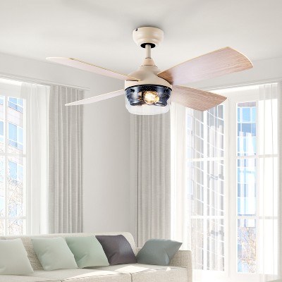 42" Almond and Light Oak Remote-Controlled Ceiling Fan with Lighting