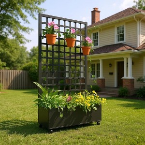 coucheta Metal Planter Box, with Diamond Lattice Trellis Planter Box, for Climbing Plants and Vines, Galvanized Raised Garden Bed on Wheels - 1 of 4