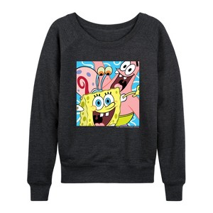 Women's - SpongeBob SquarePants - SpongeBob SquarePants Lightweight French Terry Wide Neck Long Sleeve Shirt - 1 of 4