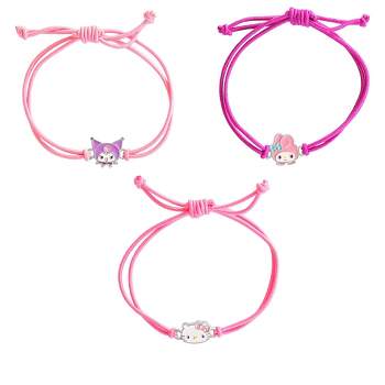 Sanrio Hello Kitty Cord Bracelet 3-Piece Set with Kuromi, My Melody Charms, Officially Licensed