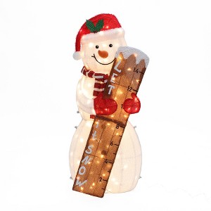 LuxenHome 3.5Ft Let-It-Snow Snowman Outdoor Holiday Decoration with Lights White, Red, Green, Black - 1 of 4