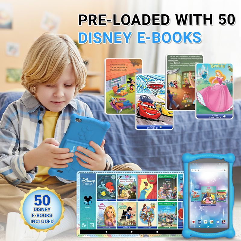 Contixo 7” Kids 32GB Tablet (2023 Model) 50 Disney E-Books HD 7”, Dual Camera, WI-FI + Child Proof Case with Kids Headphones and Tablet Bag, 3 of 11