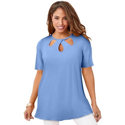 Jessica London Women's Plus Size Stretch Knit Cutout Swing Tunic