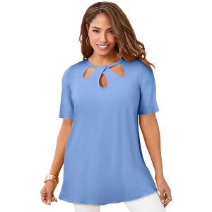Jessica London Women's Plus Size Stretch Knit Cutout Swing Tunic - 1 of 4