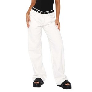 Womens Pants Mid Rise Straight Leg Pocket Denim Pants - 1 of 3