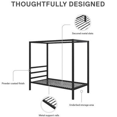 Twin Black Metal Canopy Platform Bed Frame with Headboard