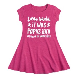 Girls' - Instant Message - Dear Santa It Was Papas Idea Christmas Fit & Flair Cap Sleeve Graphic Dress - 1 of 4
