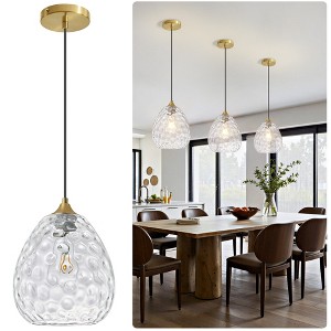POWLIG 8.27 inch Modern Gold Pendant Light with Stone-Patterned Glass Shade - Adjustable Hanging Fixture for Kitchen Island, Dining Room Lighting - 1 of 4