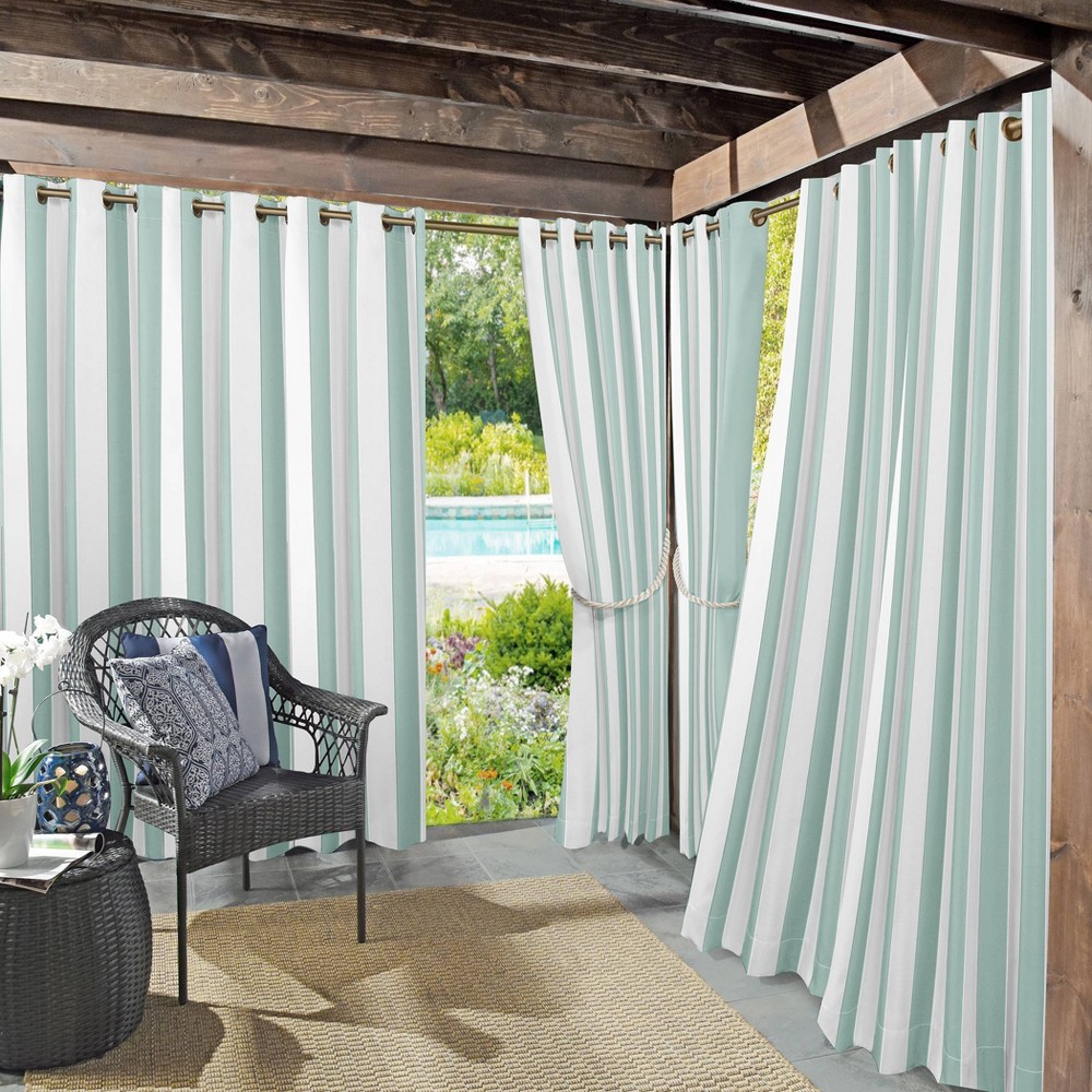 54"x108" Sun Zero Room Darkening Valencia Striped UV Protectant Grommet Outdoor Curtain: Nautical Coastal Beach Decor