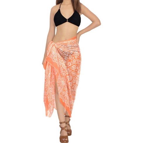 LA LEELA Women's Beachwear Summer Beach Bikini Wraps Sarong Wrap Skirt Swimsuit Swimwear Coverups Swim Cover Ups for Womens One Size Orange,Abstract - image 1 of 4