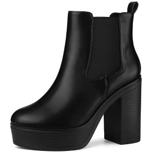 Allegra K Women's Platform Chunky High Heels Chelsea Ankle Boots - 1 of 4