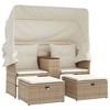 vidaXL Patio Sofa 2-Seater with Canopy and Stools Beige Poly Rattan - 2 of 4
