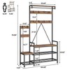 Coat Rack Shoe Bench Metal Frame Industrial Coat Tree Entryway Large Organizer with Shoe Rack, Storage Cubbies, Hooks, and Top Shelf, Brown - 3 of 4