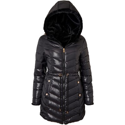 Sportoli Womens Winter Coat Reversible Faux Fur Lined Quilted Puffer ...