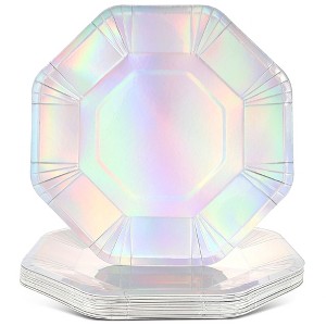 Blue Panda 24 Pack Octogon Holographic Party Plates, Iridescent Paper Plate for Disco Party Supplies Decorations, 9 in - 1 of 4