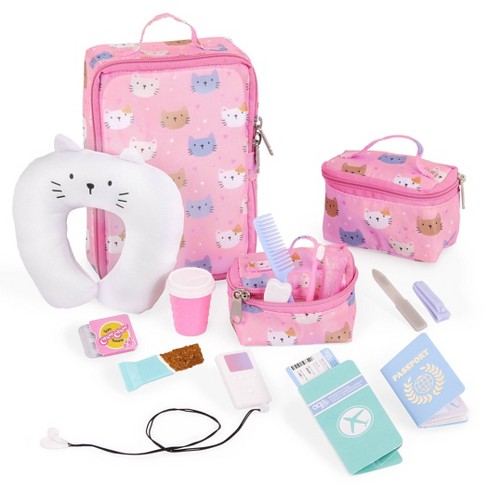 Our Generation Purrfectly Packed Kitty print Luggage Accessories Set For 18 Dolls Target