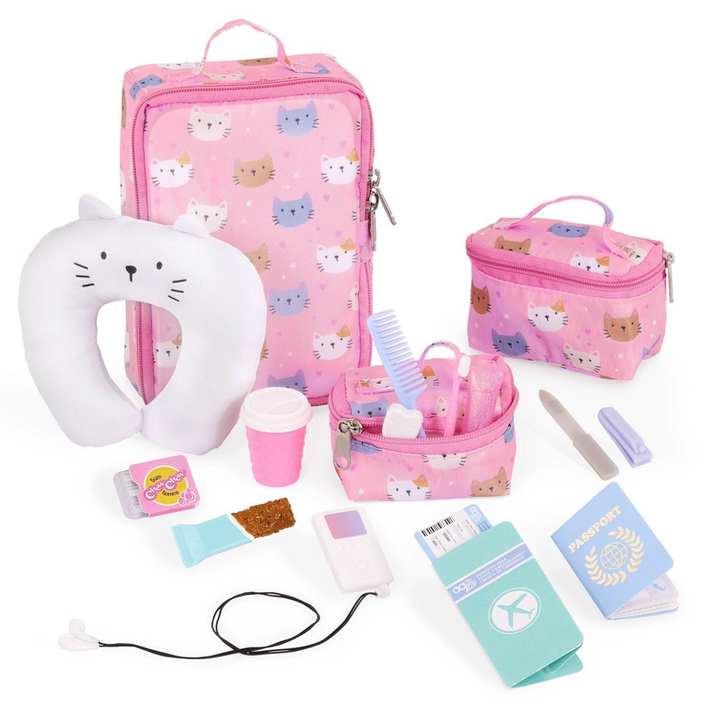 Our Generation Purrfectly Packed Kitty-Print Luggage & Accessories Set for 18" Dolls