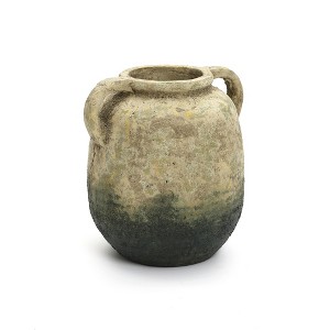LuxenHome Old-World Brown with Green Bottom 9.8-Inch Tall Round Terracotta Vase with Handles Multicolored - 1 of 4