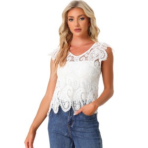 Allegra K Women's Sheer Crochet Summer Boho Lace Top - 1 of 4