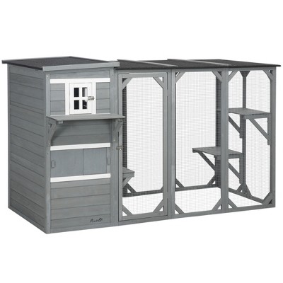 Gray Multi-Level Outdoor Cat House with Platforms and Hiding Areas