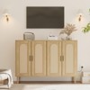 Homhougo Rattan Sideboard Buffet Cabinet, 4 Doors Accent Storage Cabinet, Console Table Coffee Bar with Power Outlet Ivory - 3 of 4