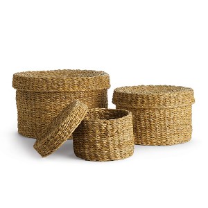 Plum & Post Seagrass Round Lidded Baskets, Set Of 3 - 1 of 4