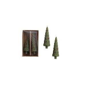 Storied Home 2-Piece Unscented Tree Shaped Taper Candles in Box with Holly, Green and Red - 1 of 1