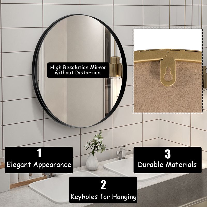 27.5''Modern Metal Wall-Mounted Round Mirror for Bathroom Entryway Black, 3 of 11