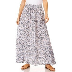 Women's 2023 Maxi Skirt - Flowy A-Line Summer Skirt with Elastic High Waist (Reg & Plus Size) Blue Floral - 1 of 4