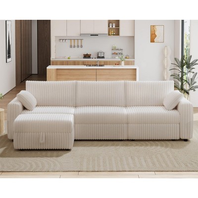 Vipbear Beige Extra Large Modular Sectional Sofa,Comfy Corduroy Modern Oversized 4-Seat Sectional Couch with Deep Seat,Tool-Free Assembly