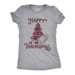 Womens Funny T Shirts Happy Thanksmas Sarcastic Thanksgiving Christmas Graphic Tee For Ladies - Crazy Dog Women's T Shirt - 1 of 4