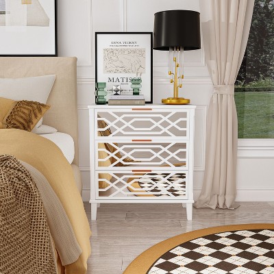 Famapy White 3 Drawers Mirrored Paint Nightstand Modern Bedside Table