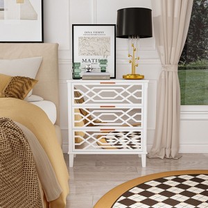 Famapy White 3 Drawers Mirrored Paint Nightstand Modern Bedside Table - 1 of 4