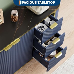 59in Large Sideboard Buffet Cabinet, Modern Fluted Cupboard Coffee Bar Oval Wood TV Console Cabinet with 3 Drawers, Blue - 1 of 4