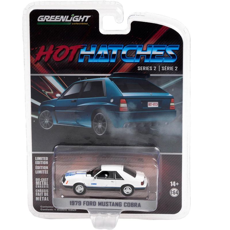 1979 Ford Mustang Cobra White with Medium Blue Glow Graphics "Hot Hatches" Series 2 1/64 Diecast Model Car by Greenlight, 3 of 4