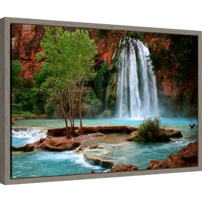 Havasu Falls Landscape Framed Canvas Wall Art in Gray
