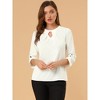 INSPIRE CHIC Women's Work Office Keyhole Pleated Front Ruched 3/4 Sleeve Chiffon Blouse - 3 of 4