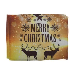 Unique Bargains Christmas Place Mats Linen Gold Tone 13"x17.7" 2 Pcs - 1 of 4