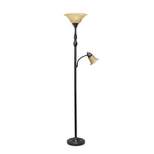 2 Light Restoration Mother Daughter Floor Lamp with Amber Marble Glass Shade Brown - Elegant Designs